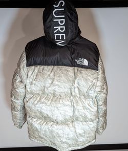 Supreme X North Face Paper Print Nuptse Jacket Size Small for Sale