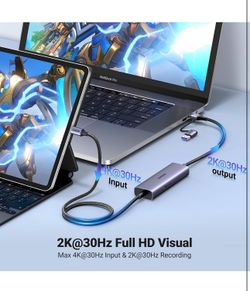 UGREEN USB C Capture Card 1080P 60FPS 2K@30Hz Type C to USB-A/C Input Video Capture Card USB 3.0 100W Fast Charge Gaming, Streaming, Compatible with