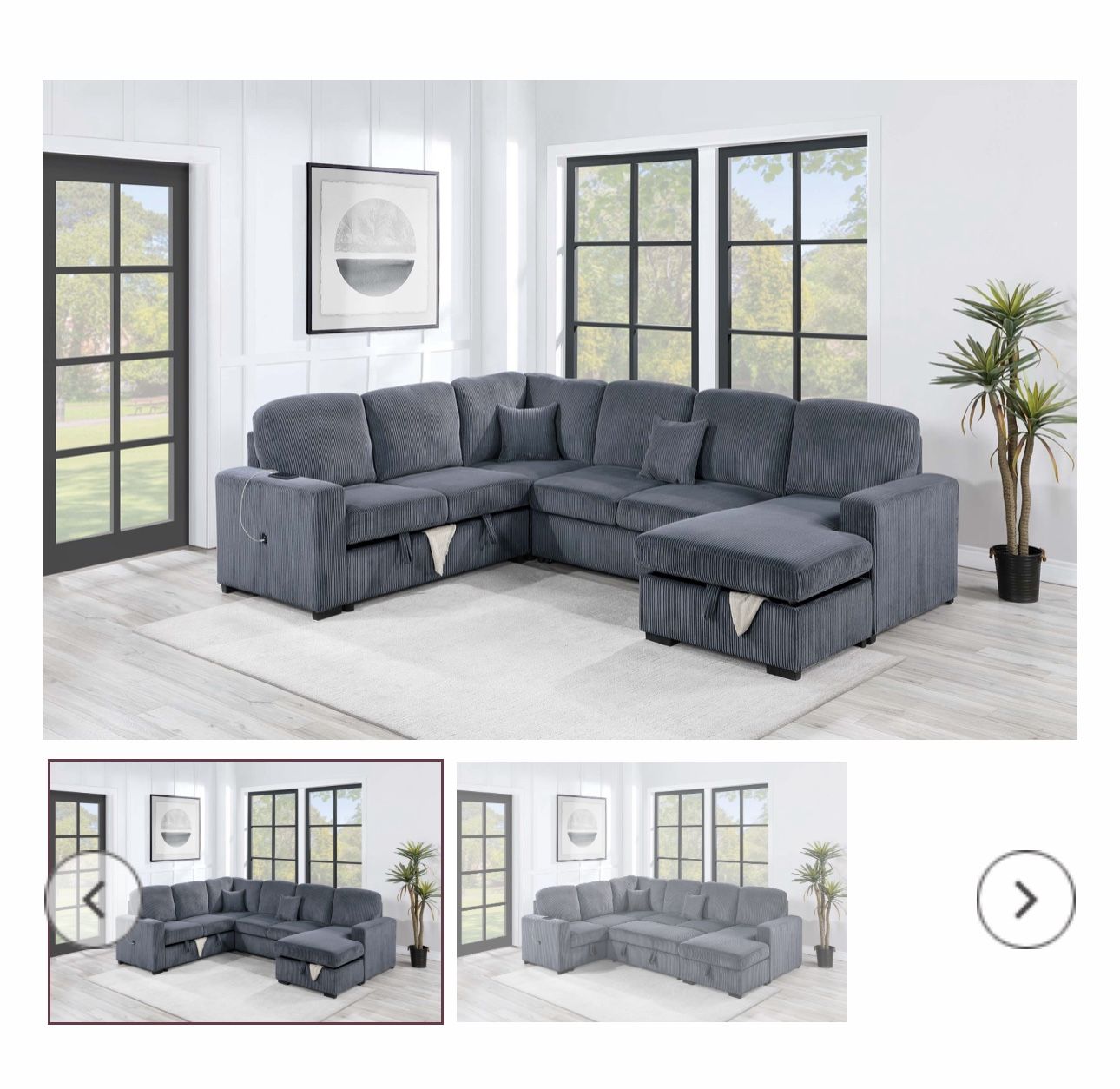 $650 Sectional Couch Pull Out Bed With Storage Plus Chaise Storage USB
