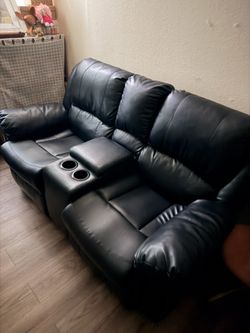 Faux leather Recliner (Set of 2pc), Loveseat Sofa, 3-Seater Couch