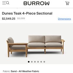 Brand New Burrow Dunes Teak 4 Piece Sectional