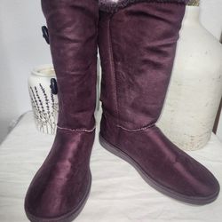 Airwalk Purple Suede Faux Fur Tall Boots Button Up Sz 9 Womens