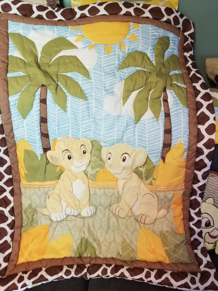Baby Lion King Crib set. Comforter, crib skirt, crib bumper and sheet.