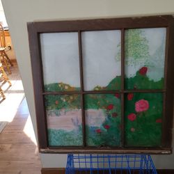 Vintage Window Pane Painting In The Garden