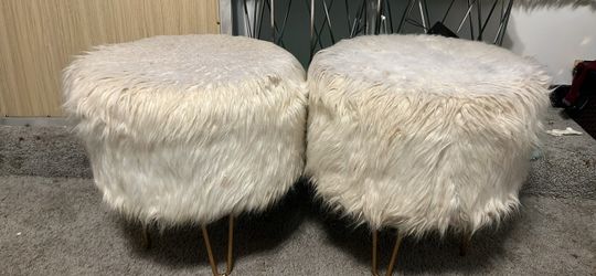 Set of 2 Faux Fur Ottoman Stools