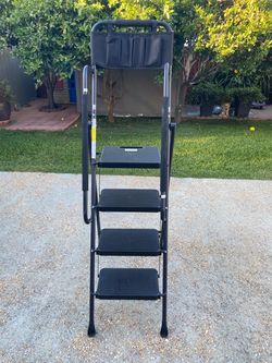 HBTower 4 Step Ladder with Handrails Tool Bag, Folding Step Stool with Attachable Anti-Slip Wide Pedal, Black
