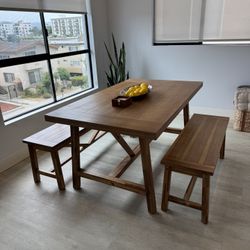 Solid Wood Dining Table and Benches