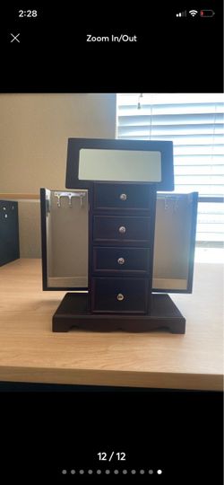 Dark Wood Jewelry Armoire with Mirror