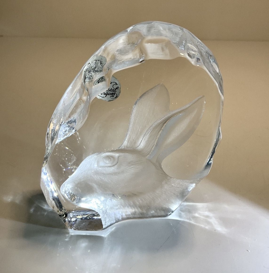 Vintage Argues Rabbit Crystal Sculpture Paperweight Signed, France