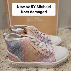 New Size 5Y Girls 5 Designer Michael Kors Hi-tops Slight Damage Multi-colored 