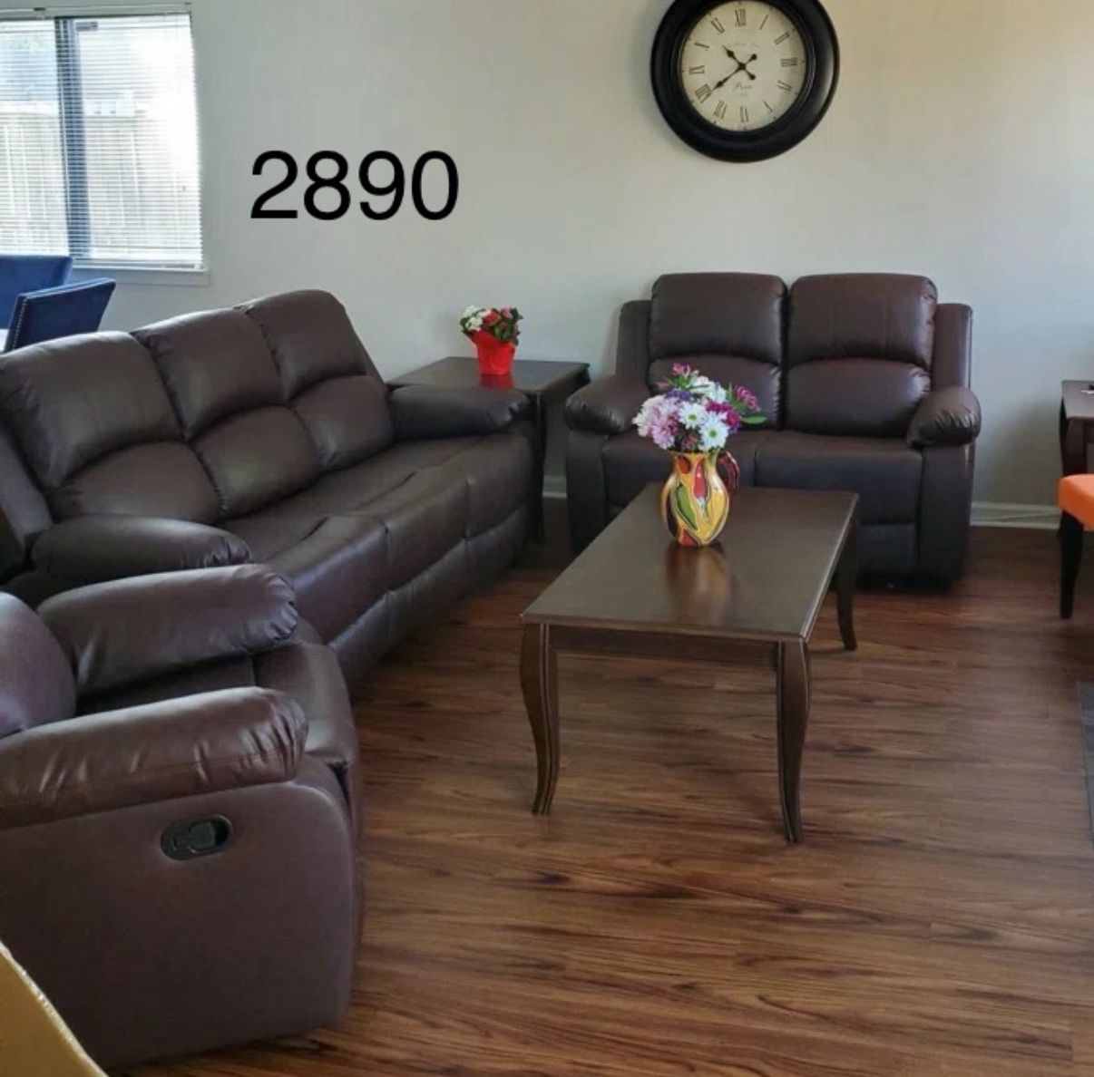 New Brown Reclining Couch Set 3 Pieces