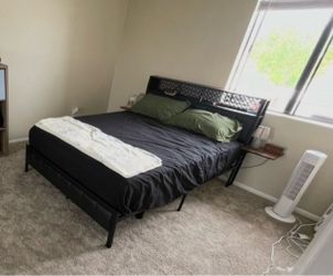 Black Metal Bed Frame with Headboard and mattress