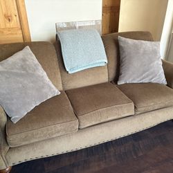 Khaki Green Sofa With Nailhead Trim