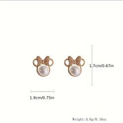 New Disney Minnie Mouse Bow Head Design Stud Earrings Alloy Jewelry Embellished
