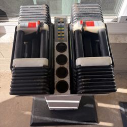 90lb PowerLock Adjustable Dumbbells w/ Stand (5–90 lbs)