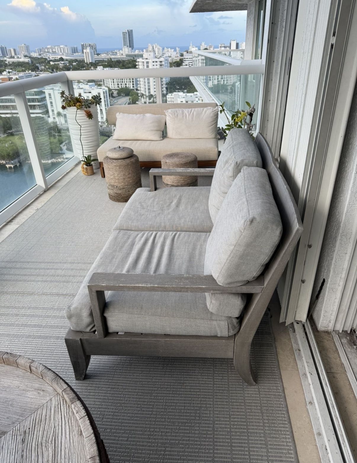 Gray Restoration Hardware Outdoor Teak Loveseat