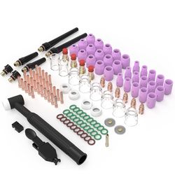 123 Pcs TIG Welding Torch Kit - Alumina Nozzle, Collets, Stubby Gas Lens #12 Heatproof Glass Cup, Consumables for WP-17/18/26