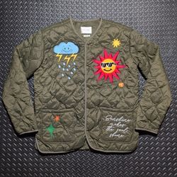 First Row embroidered olive green quilted jacket size Large