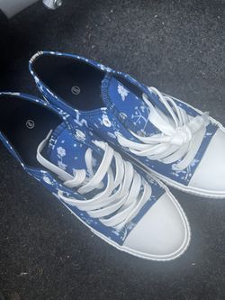 Los Angeles Dodgers FOCO Women's Flower Canvas Allover Shoes - Blue sz 9