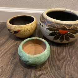 Vintage Mexican Hand Painted Planting Pots. 