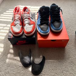 2 Pairs of Air Jordan 1 Low Size 8.5 – University Blue & Starfish + Extras