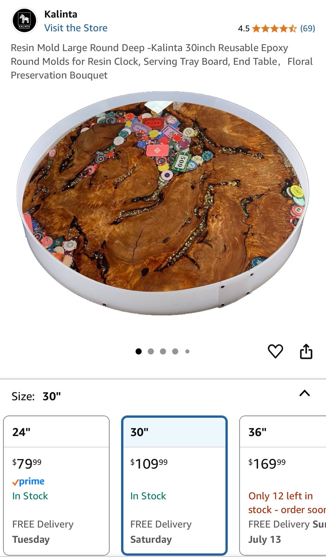 Kalinta 30inch Reusable Epoxy Round Mold