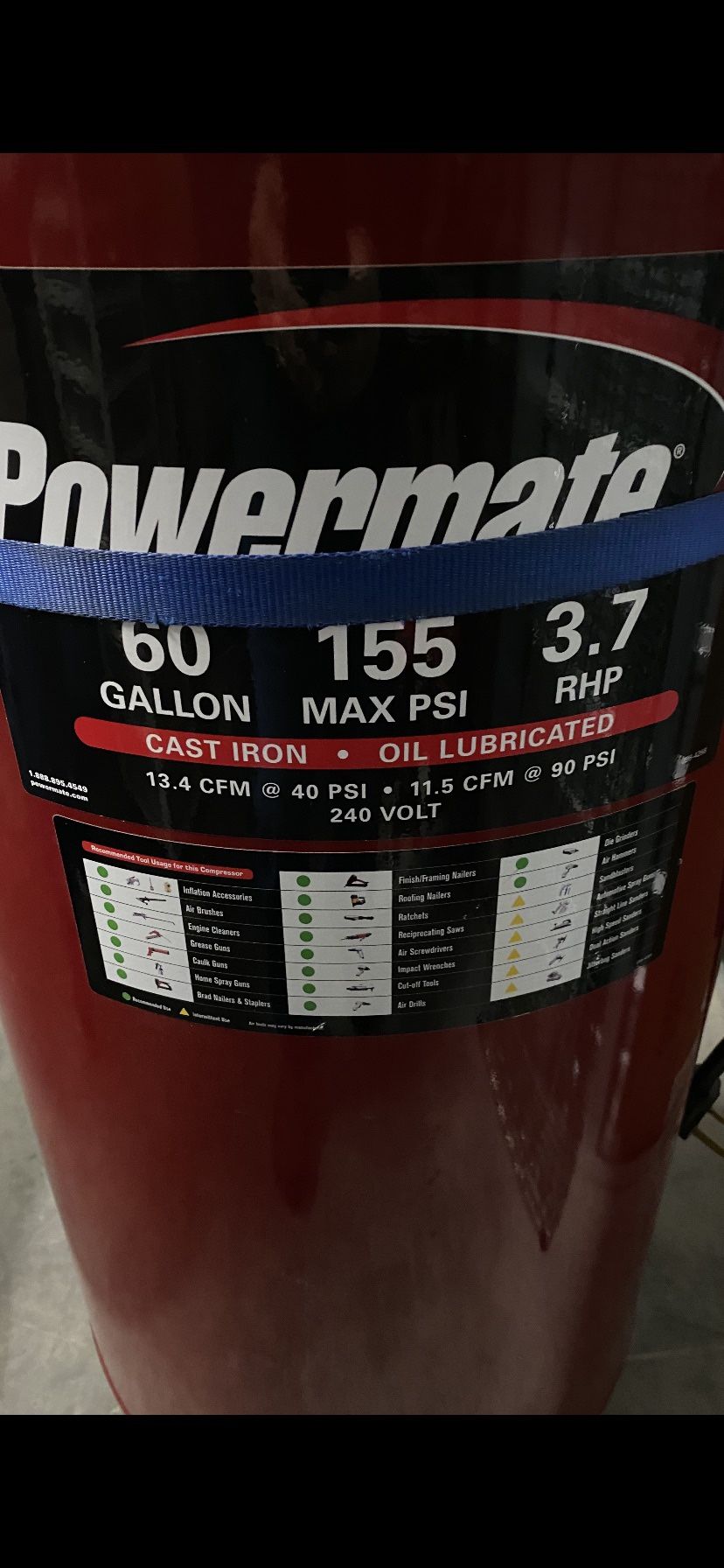 Powermate 60gal 3.7hp 155psi vertical Compressor 