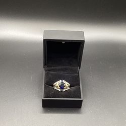 Vintage Blue Sapphire And Diamond Ring With Gold And Silver Filigree