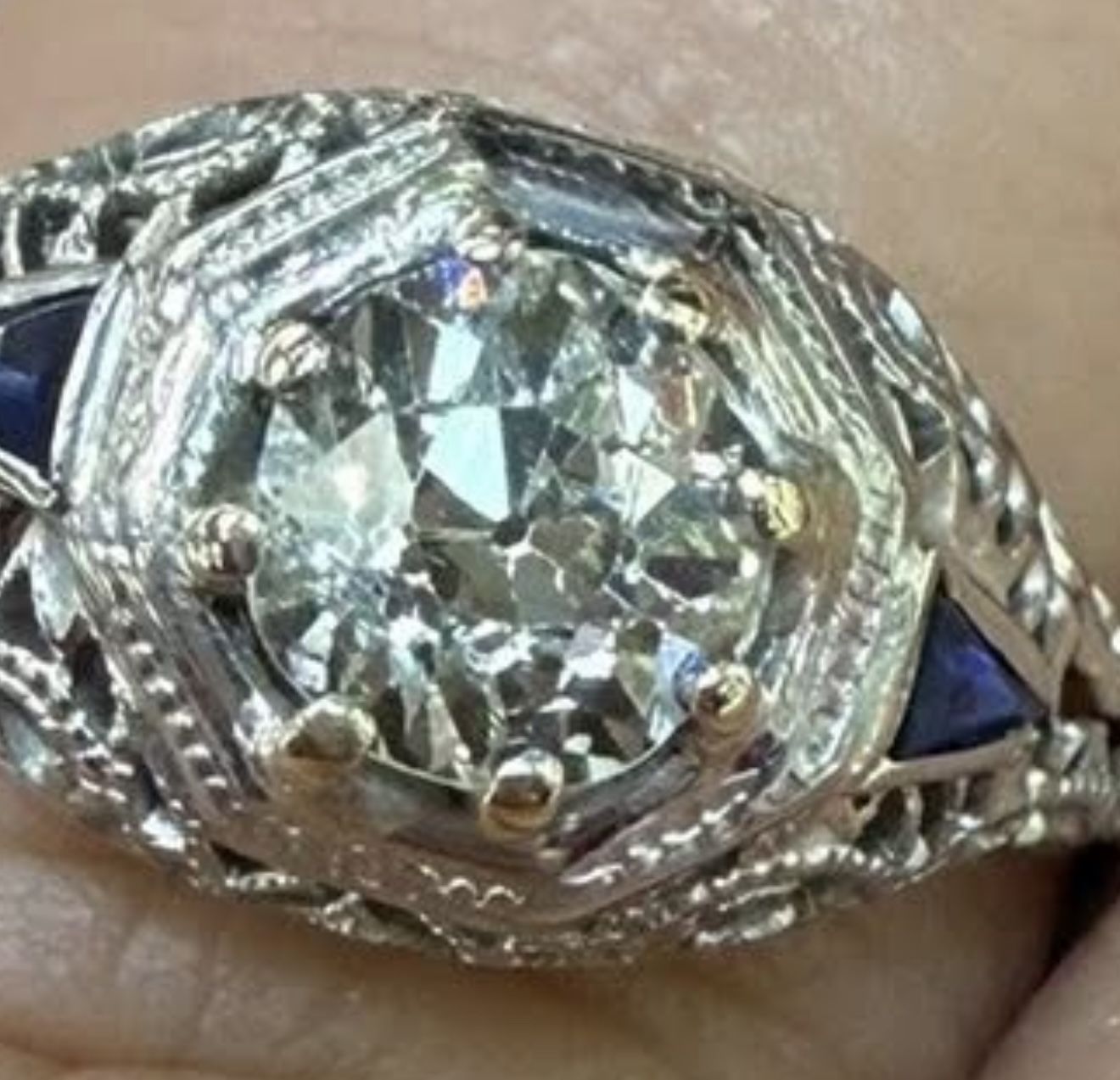 1carat Art Deco Engagement Ring 18 K