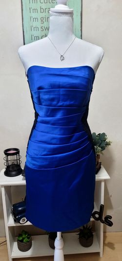 NEW David's Bridal Strapless Cobalt Blue Satin Evening Dress with Black Lace