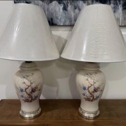 Pair of Vintage Chinoiserie Ginger Jar Lamps (25” Tall)