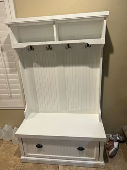 Hall Tree with Shoe Rack Bench and Coat Hooks for Hanging Storage