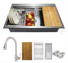 Handmade All-in-One 30 in. x 22 in. Drop-in Single Bowl Stainless Steel Workstation Kitchen Sink with Pull-down Faucet