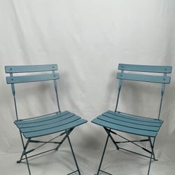 Outdoor French Folding Bistro Chairs, Pair - Light Bluew