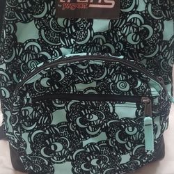 Trans Jansport Teal Velvet Flowers Backpack Student Book Bag