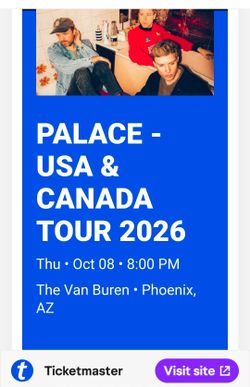 2 tickets to Palace USA & Canada tour 2026