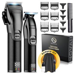 Novah® Professional Hair Clippers for Men, Professional Barber Clippers and Trimmer Set, Mens Cordless Hair Clipper for Barbers Haircut Kit Fade