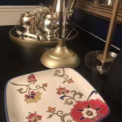DINING DUTCH WAX SALAD LUNCH SANDWICH PLATE FLORAL DESIGN HAND PAINTED