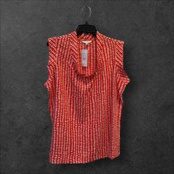 NWT CAbi Red and White Madeline Blouse, Size L, MSRP $62