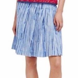 New Tory Burch Woman’s Blue White Check Pleated Midi Skirt Knee Length, Sz 10