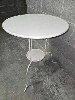 White Round Metal Bistro Table with Shelf