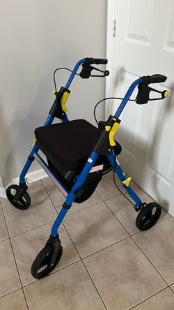 Medline Empower Rollator, Folding Rolling Walker, 8 in Wheels, 300 lb Weight Capacity, Blue Frame
