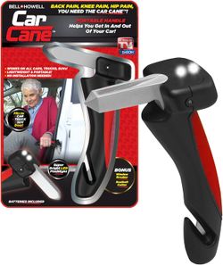 Emson Car Cane All-in-One Door Handle Mobility Aid w/ LED Flashlight Window Breaker Seatbelt Cutter Car Assist Tool Batteries Included