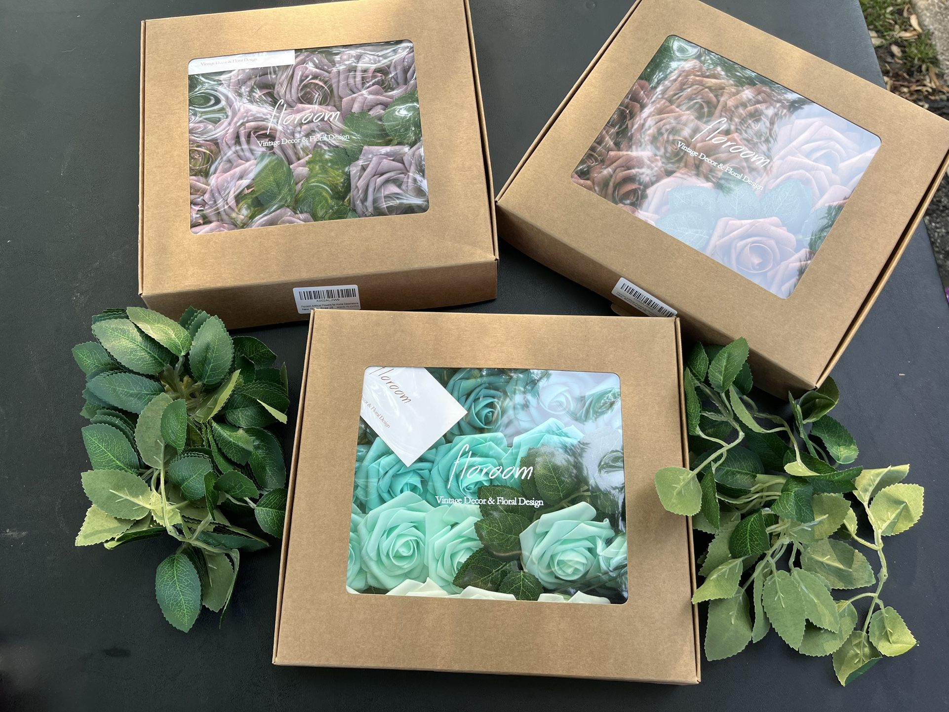 3 sets of fake flowers with extra greenery