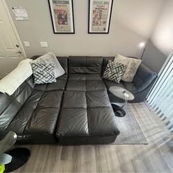 Chateau d’Ax 5 Piece Modern Sectional Sofa Mason Black-Dyed Leather