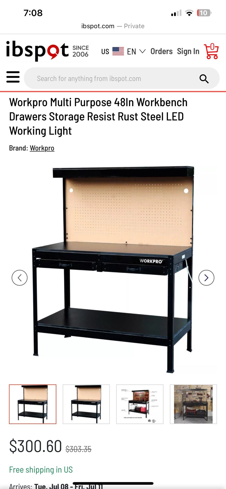 WorkPro Bench With Outlets And Light