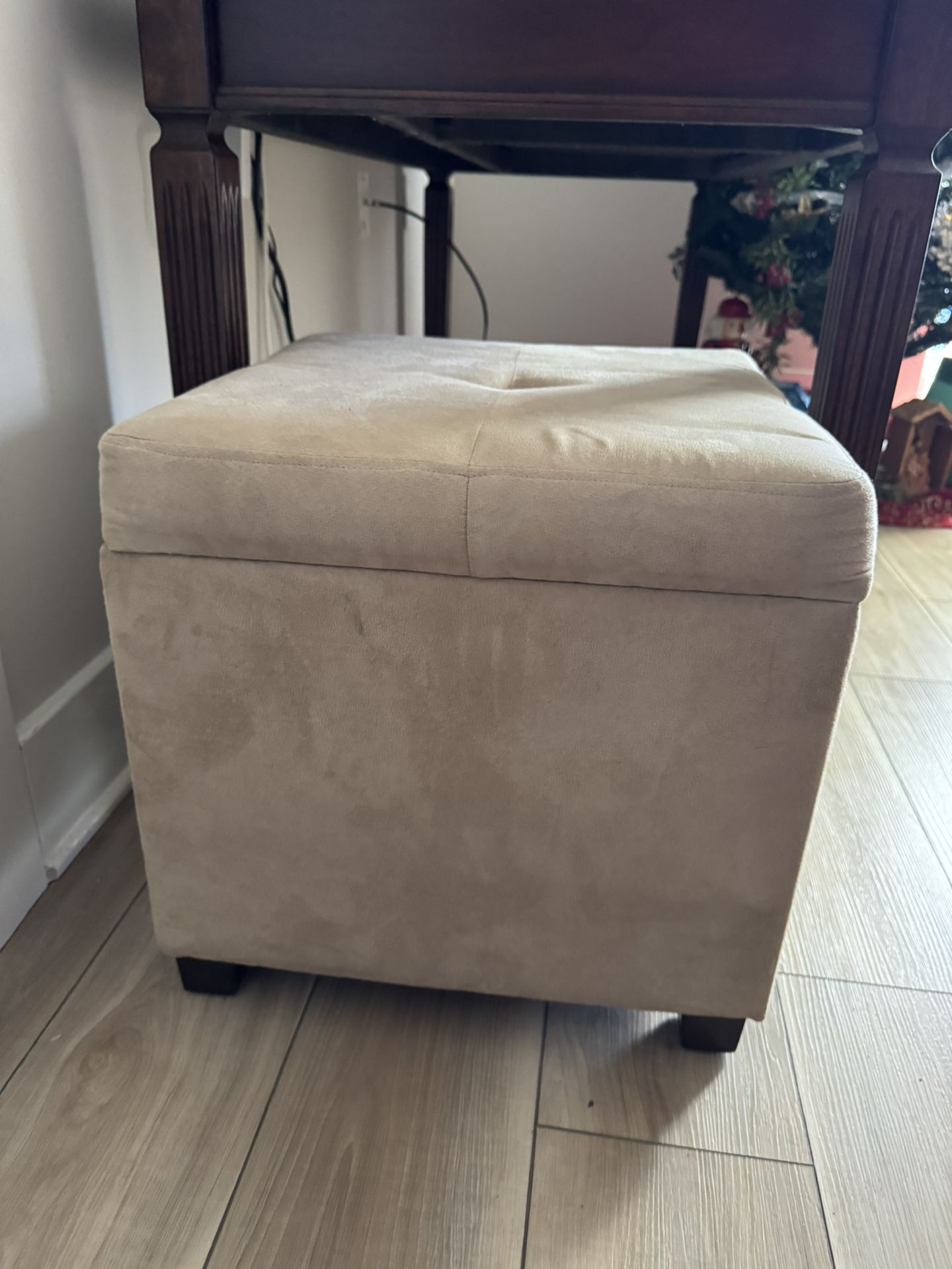 Beige Velvet Ottoman Storage Bin