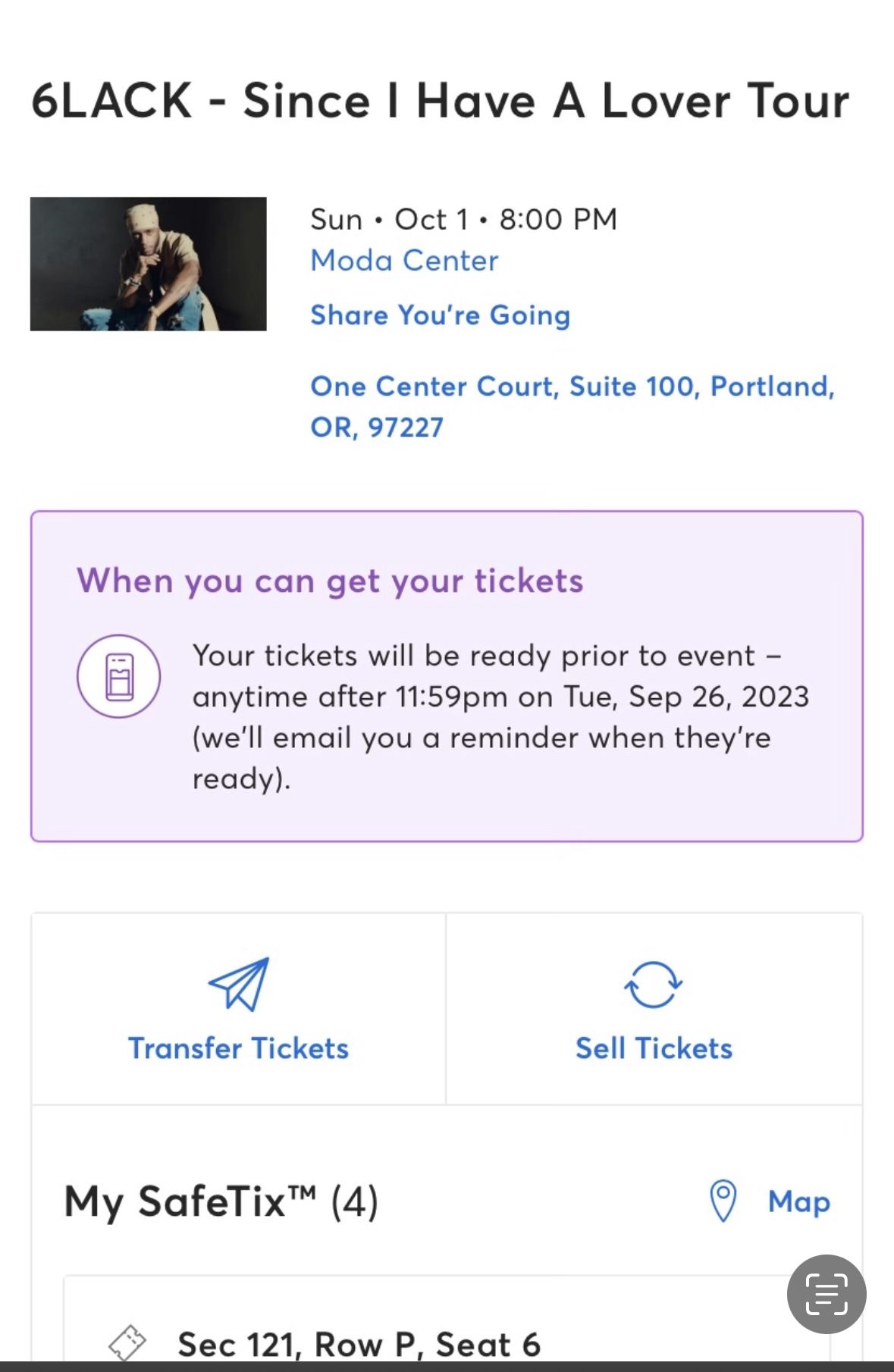 6Lack Portland Ticket