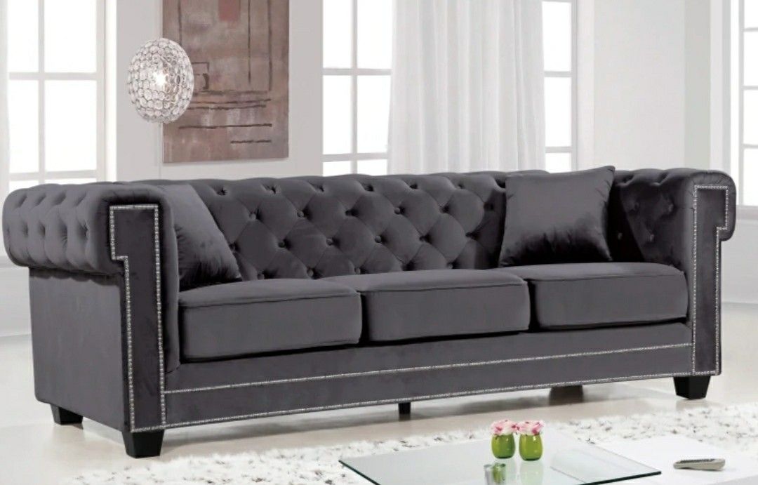 Bowery Velvet Grey Sofa