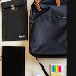 Lucky Brand Backpack With Waterproof Fireproof Document Case. Professional Black Leather Notepad 